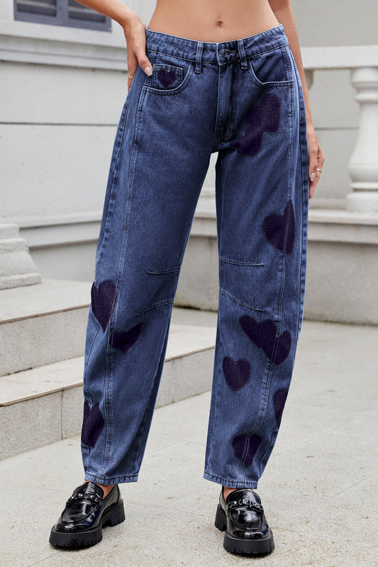 Heart Mid Rise Jeans with Pockets