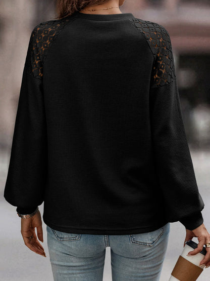 Shiny Lantern Sleeve Round Neck Blouse